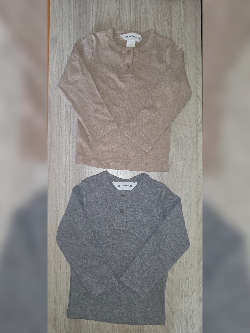 H&M Adorables Two-Pack Long-Sleeve Henley Thermal Shirts - Beige and Gray